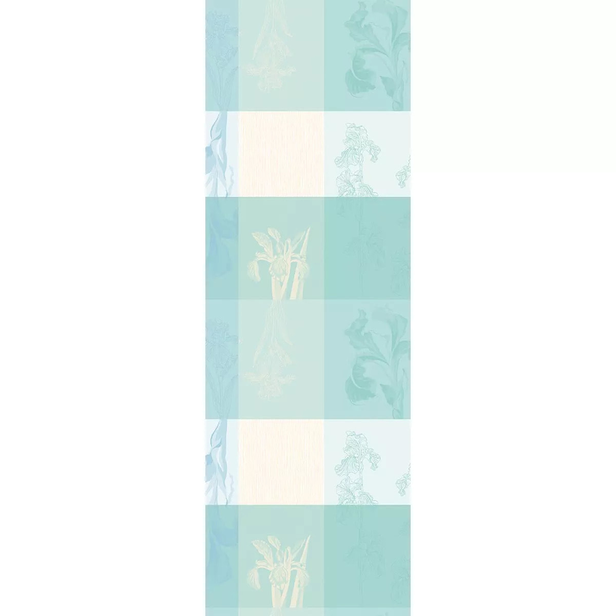 Chemin de table pur coton 220 g/m² motif jacquard bleu beige Mille iris d'eau aqua