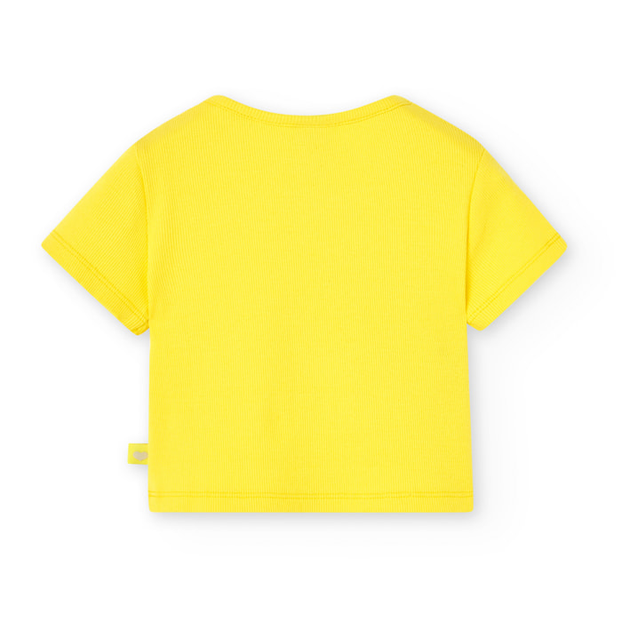 Camiseta niÃ±a, canalÃ© lisa, mangas cortas, amarillo