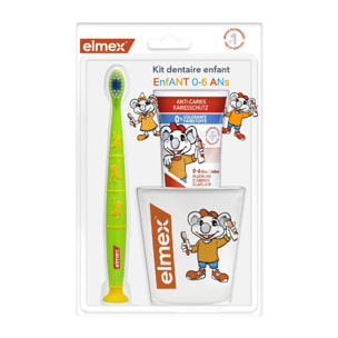 Pack de 6 - elmex - Kit Dentaire Anti-Caries Enfants 0-6 Ans (1 Brosse à Dents Manuelle + 1 Dentifrice 0-6 Ans + Un Gobelet)