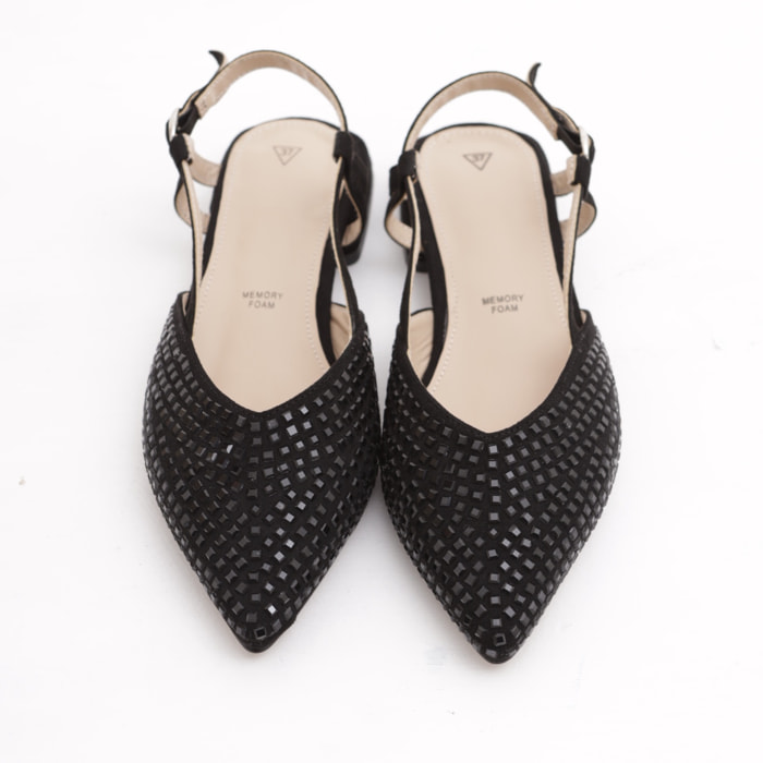 SLINGBACK FLAT GLITTER CHOCOLA' NERO