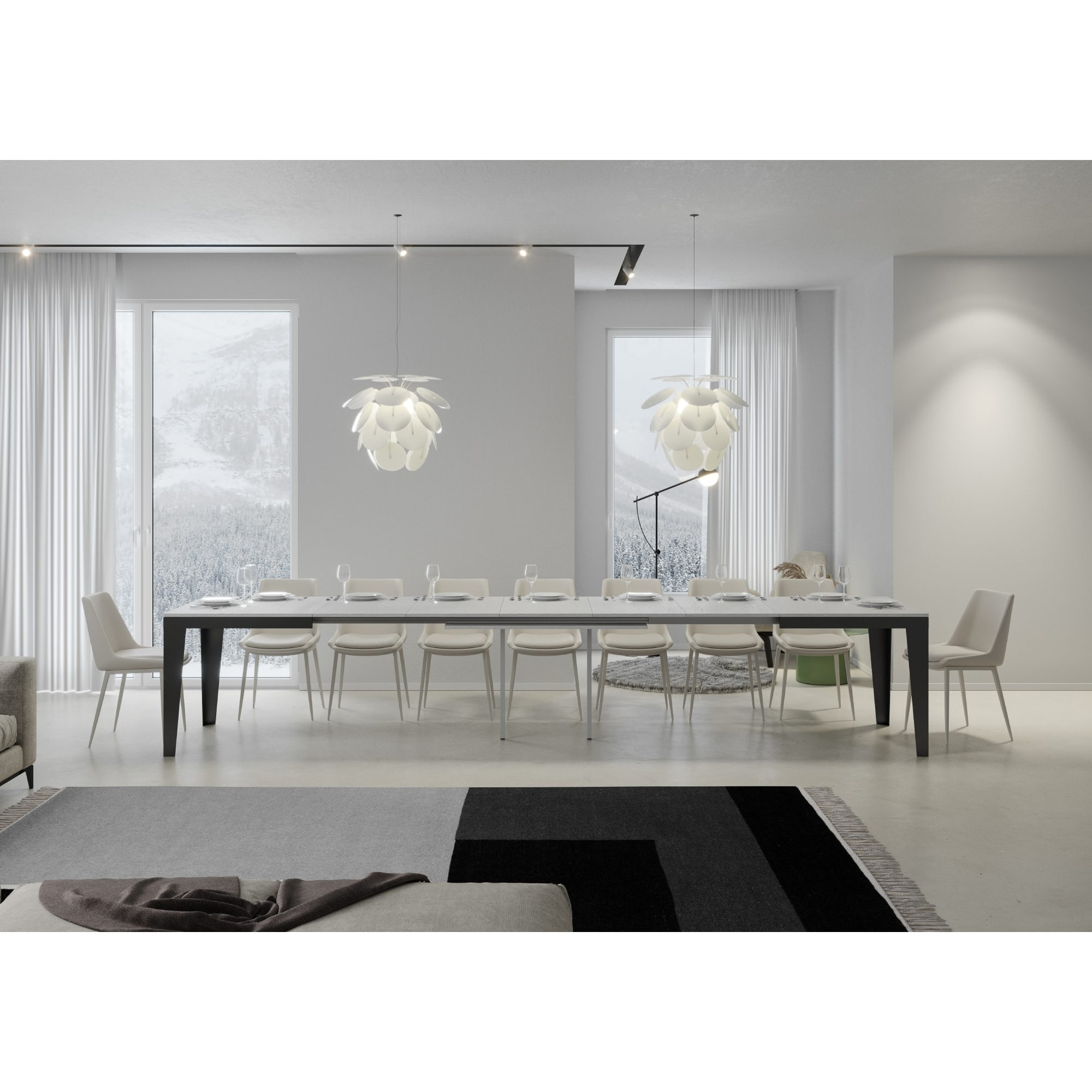 Mesa extensible 90x180/440 cm Flame Evolution Fresno Blanco estructura Antracita