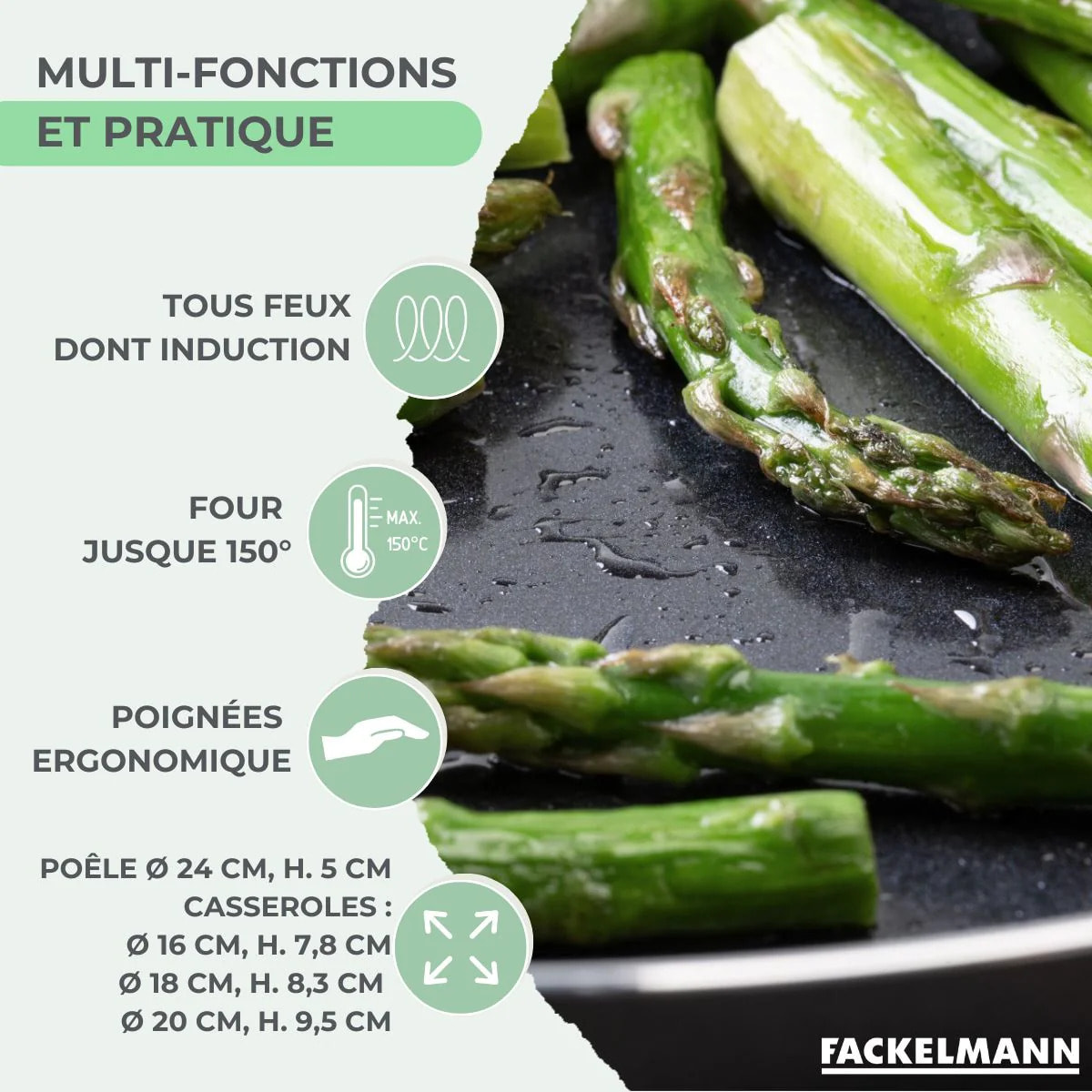 Ensemble de 1 poêle de 24 cm et 3 casseroles 16, 18 et 20 cm Fackelmann Brandao