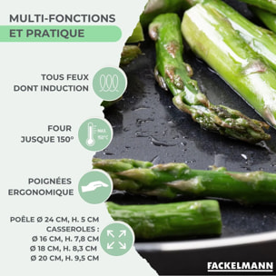 Ensemble de 1 poêle de 24 cm et 3 casseroles 16, 18 et 20 cm Fackelmann Brandao