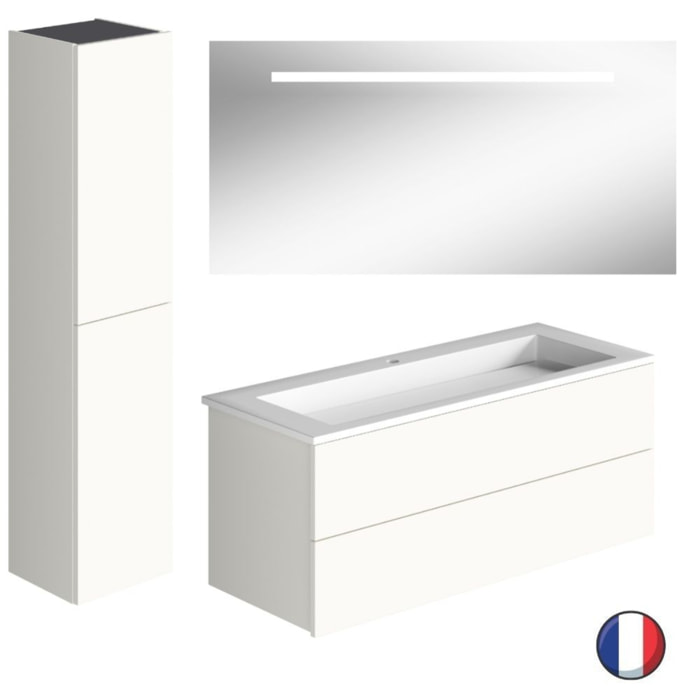 Meuble vasque 120 cm BURGBAD Cosmo blanc mat + miroir + colonne