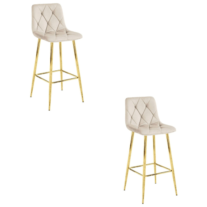 Set di 2 sgabelli bar NADO in velluto beige e gambe oro