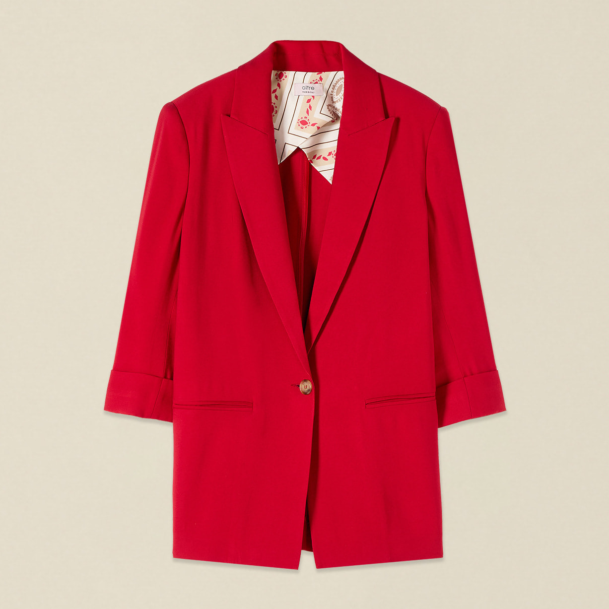 Oltre - Blazer mezcla viscosa mangas de tres cuartos - Rojo