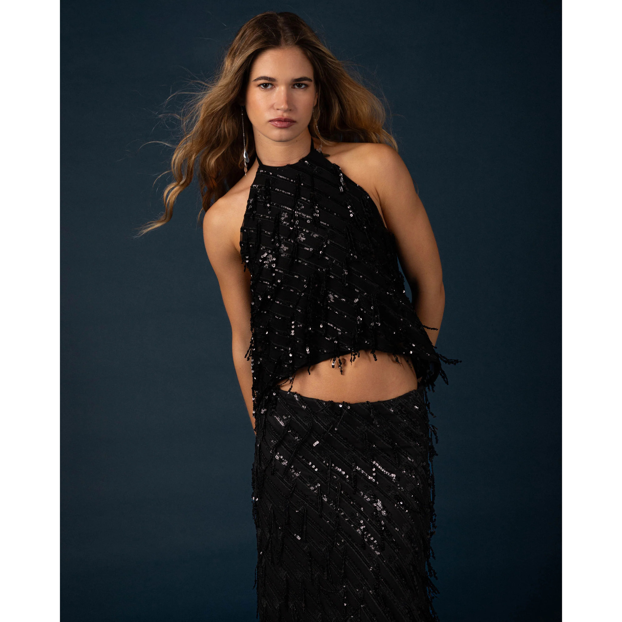 Top halter de lentejuelas de mujer