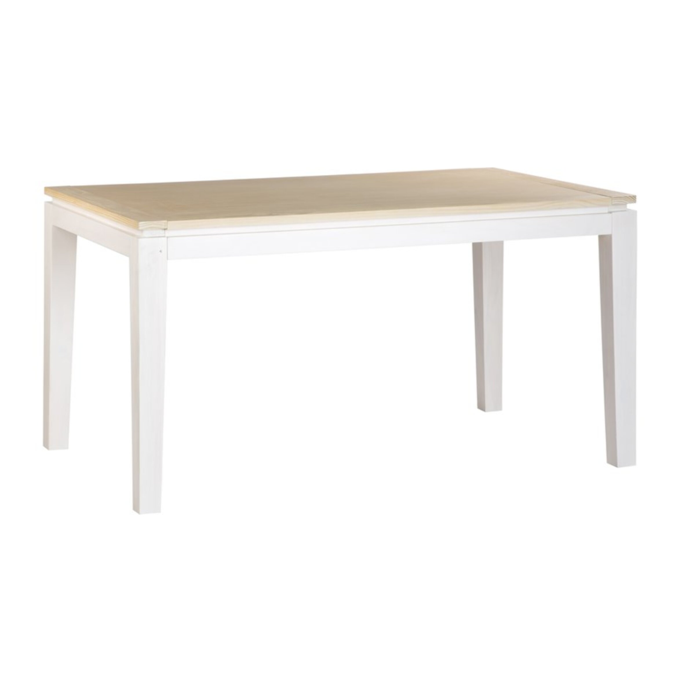 Table à manger extensible Vilna -bois massif de mindi et placage d'acacia-couleur blanc bergen/naturel 150 x 78 x 90 cm
