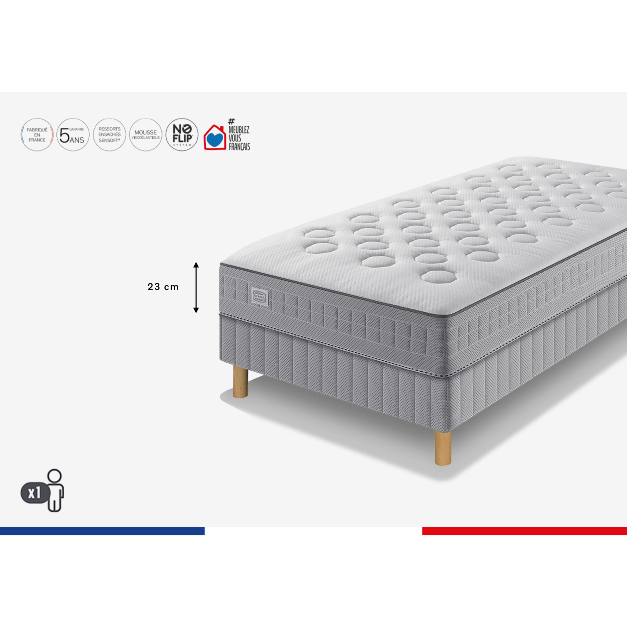Ensemble INITIAL matelas H23 ressort ensachés, ferme, sommier