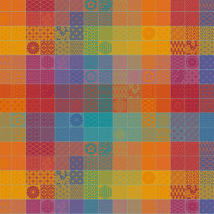 Nappe pur coton enduit motif jacquard orange violet Mille hana floralies