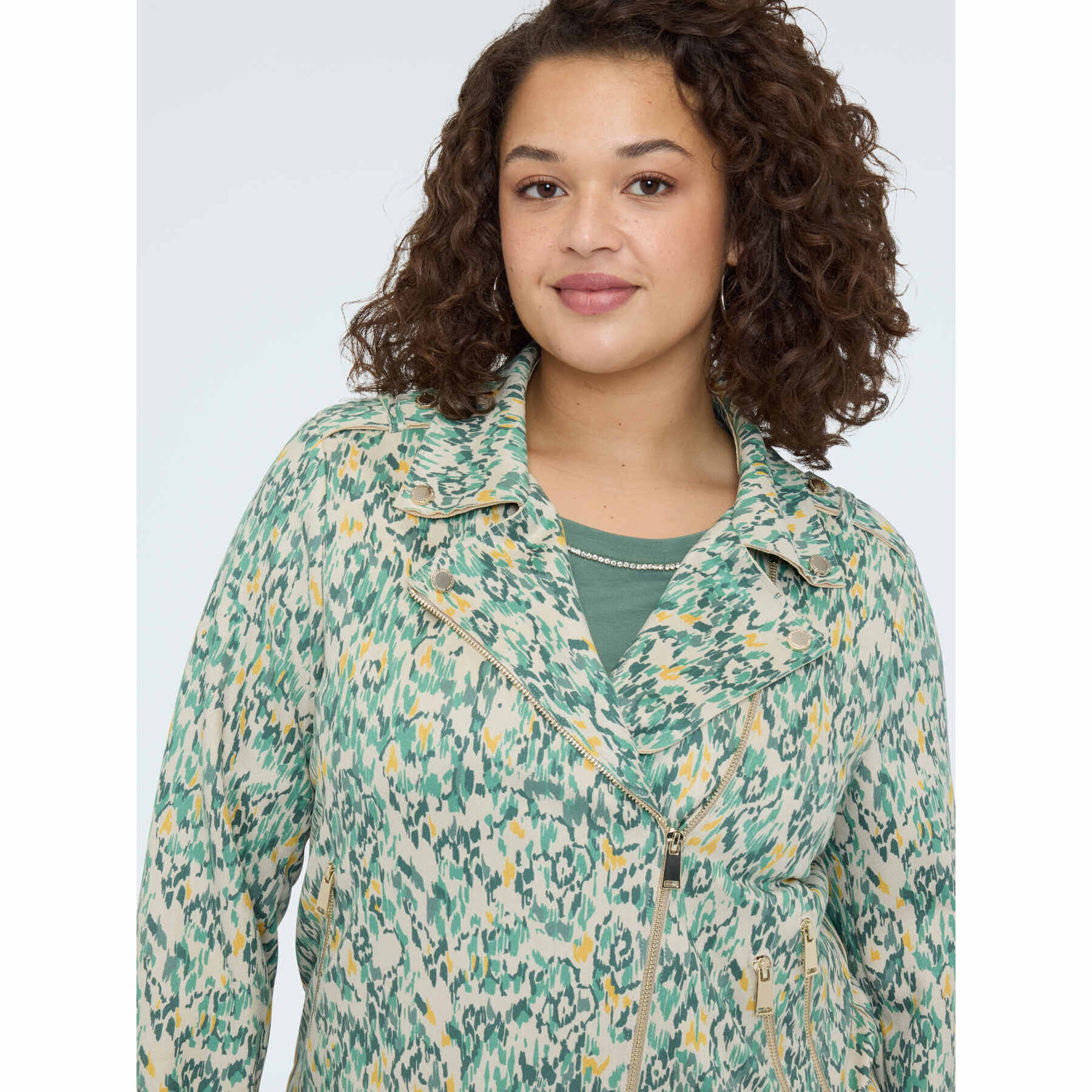 Fiorella Rubino - Giacca biker in tessuto soft touch stampato - Verde