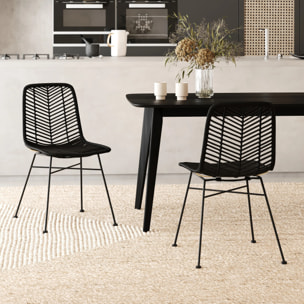 Lot de 2 chaises en rotin et pieds en métal noir - Tamara