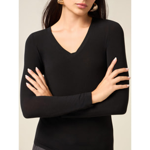 Oltre - Camiseta mezcla cashmere escote en V - Negro