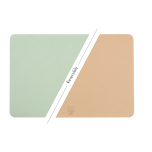 Set de table rectangulaire réversible - 6 pièces - Cuir recyclé rose pâle et vert pâle