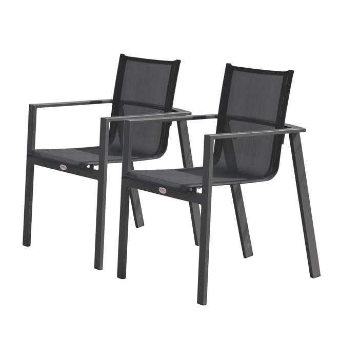 ALU-MIAMI - Lot de 2 fauteuils de jardin empilables en aluminium gris anthracite