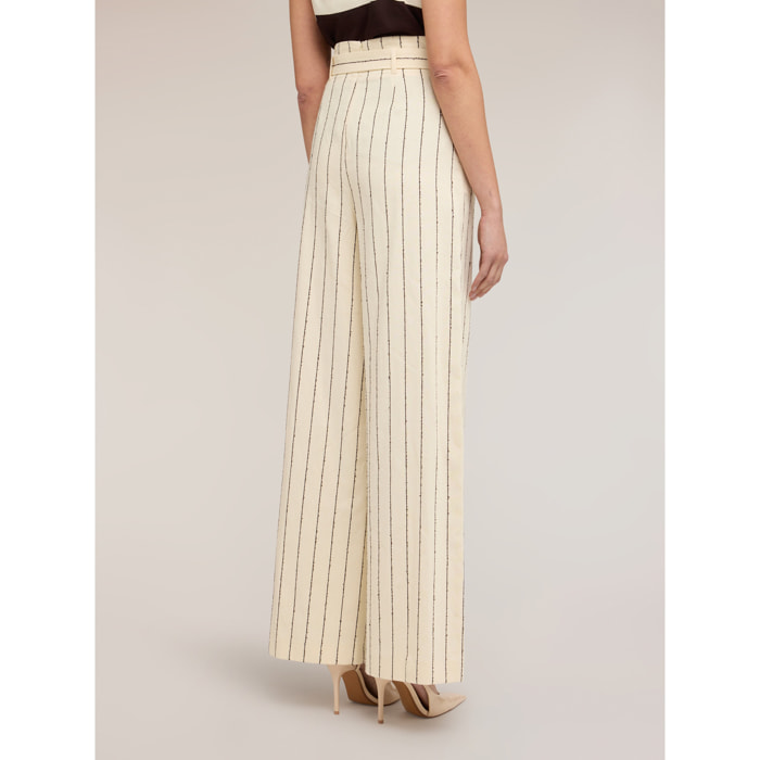 Motivi - Pantaloni palazzo gessati The Tailoring Lab - Beige