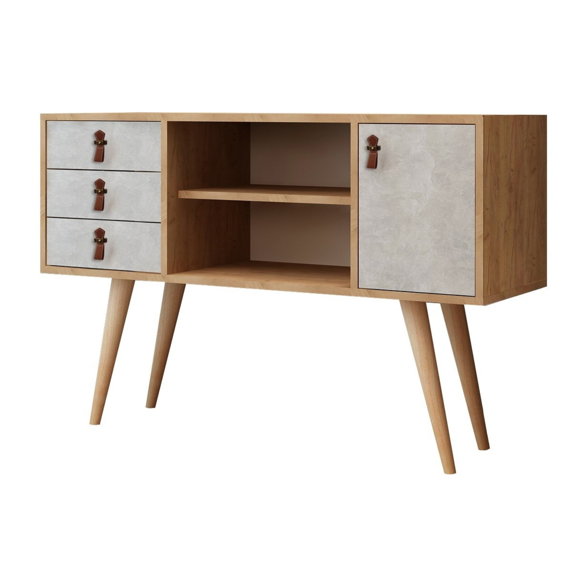 Consola,100% tablero de aglomerado rechapado en melamina, color roble_x000D_
blanco
