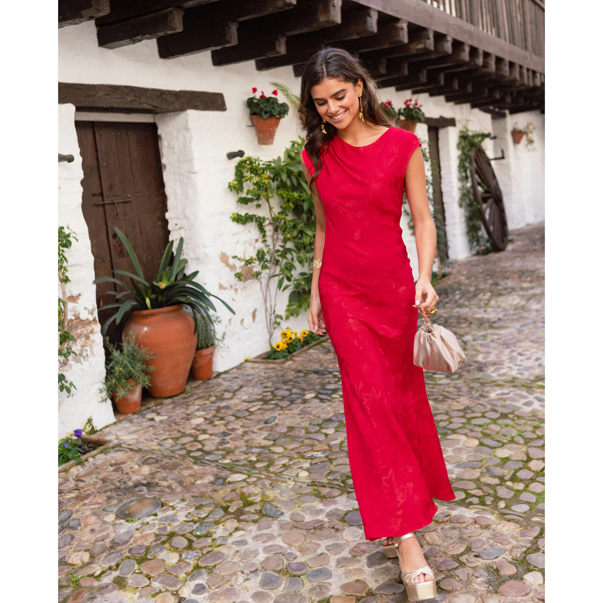 Vestido midi jacquard sin mangas