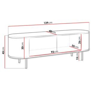 Sansa - meuble tv 139 cm - 2 portes - plateau effet marbre - Bois / Blanc
