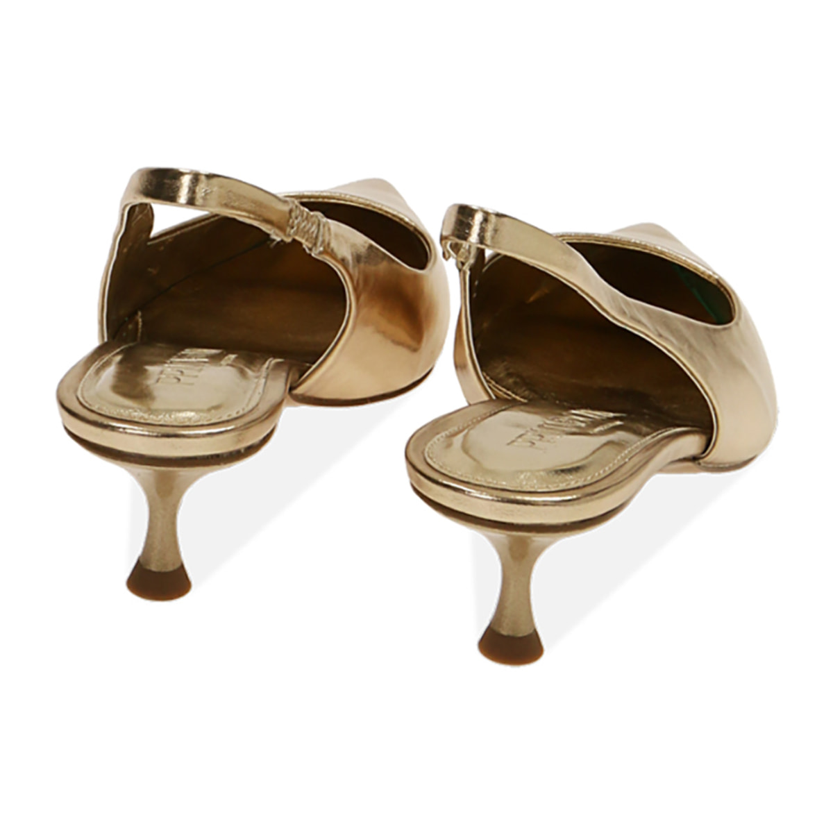 Zapatos de salón destalonados laminados en oro, tacón de 5 cm