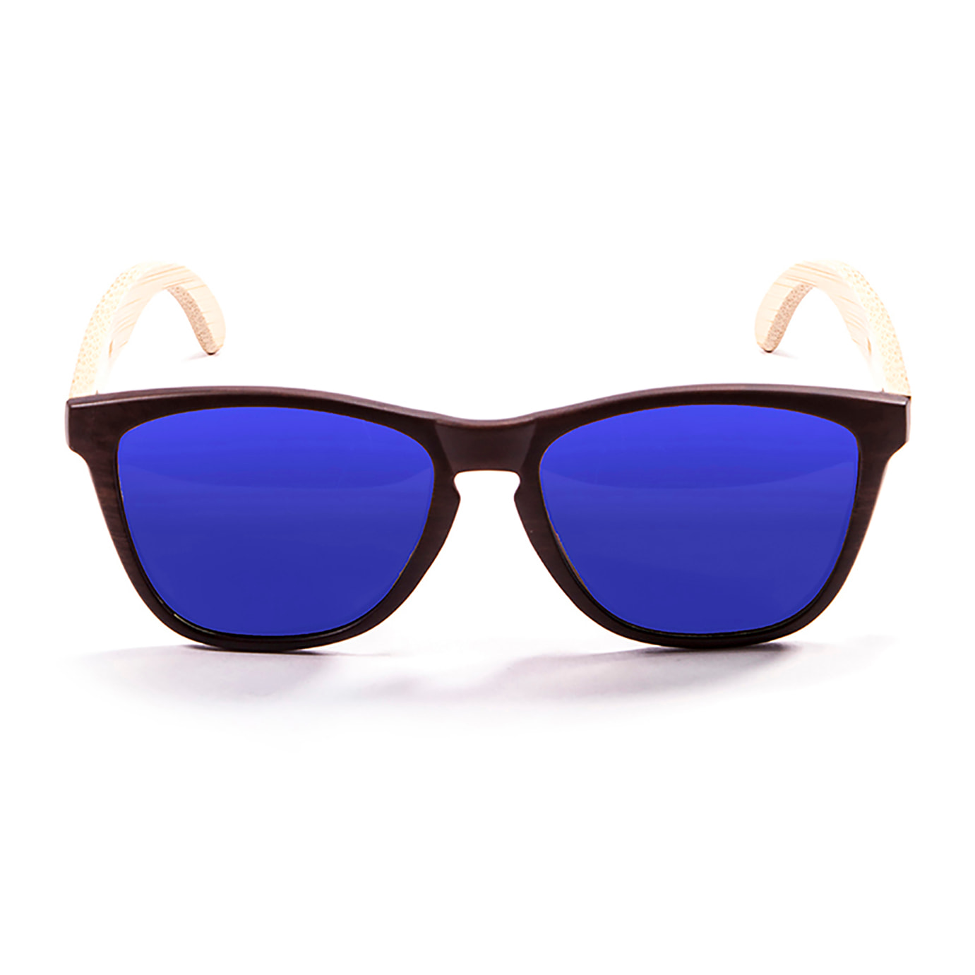 Gafas de sol OCEAN SEA WOOD - De brazo natural de bambú con frente marrón oscuro / Revo azul