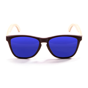 Gafas de sol OCEAN SEA WOOD - De brazo natural de bambú con frente marrón oscuro / Revo azul