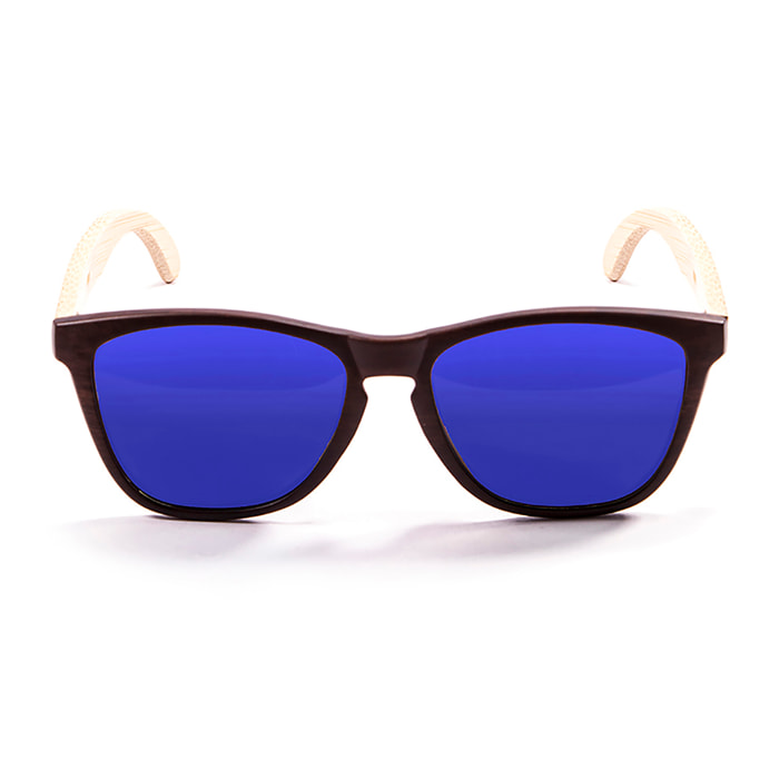 Gafas de sol OCEAN SEA WOOD - De brazo natural de bambú con frente marrón oscuro / Revo azul