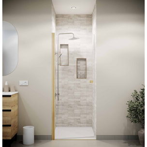 Porte de Douche Pivotante 70x195cm - Verre Trempe 8mm Anticalcaire - Alu Or Brosse - GOLD ELEMENTARY