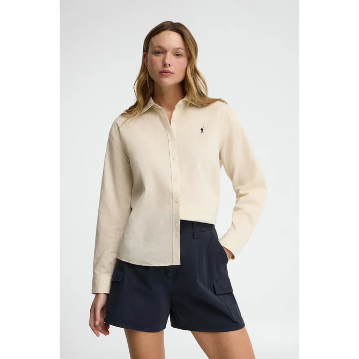 Camisa cotolino color crema de corte holgado y bordado Rigby Go