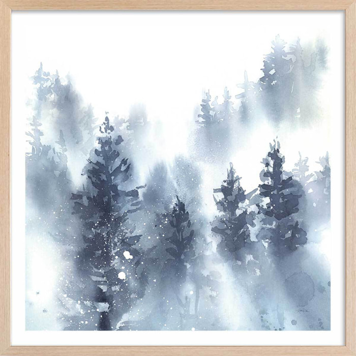 Affiche Neige sur la forêt Affiche + cadre en bois - Chêne