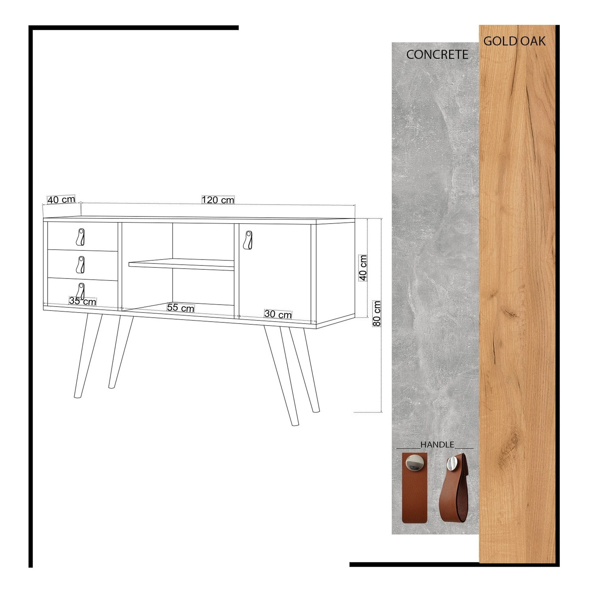 Consola,100% tablero de aglomerado rechapado en melamina, color roble_x000D_
blanco