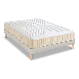 Ensemble Matelas Symphonie 2.0 & Sommier Lino, 24 cm, Mémoire de Forme Biogreen, Technologie Tri-Lattes, Soutien Ferme