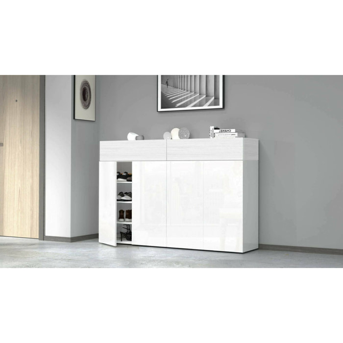 Scarpiera Are, Porta scarpe salvaspazio a 6 ante, Armadio multifunzione da ingresso, 154x38h100 cm, Bianco effetto larice