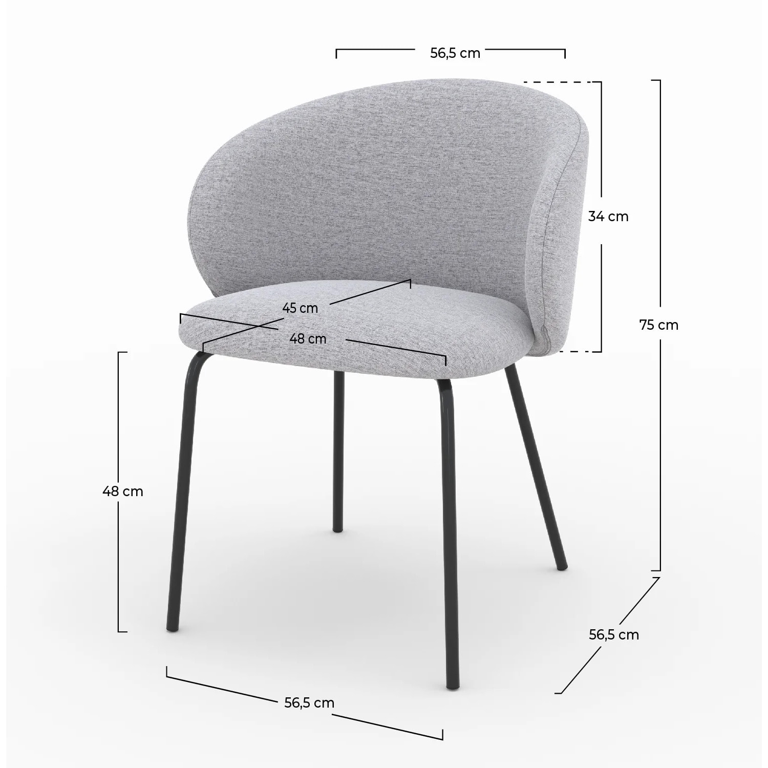 Lot de 2 chaises en tissu gris clair et pieds en métal noir - Victoria