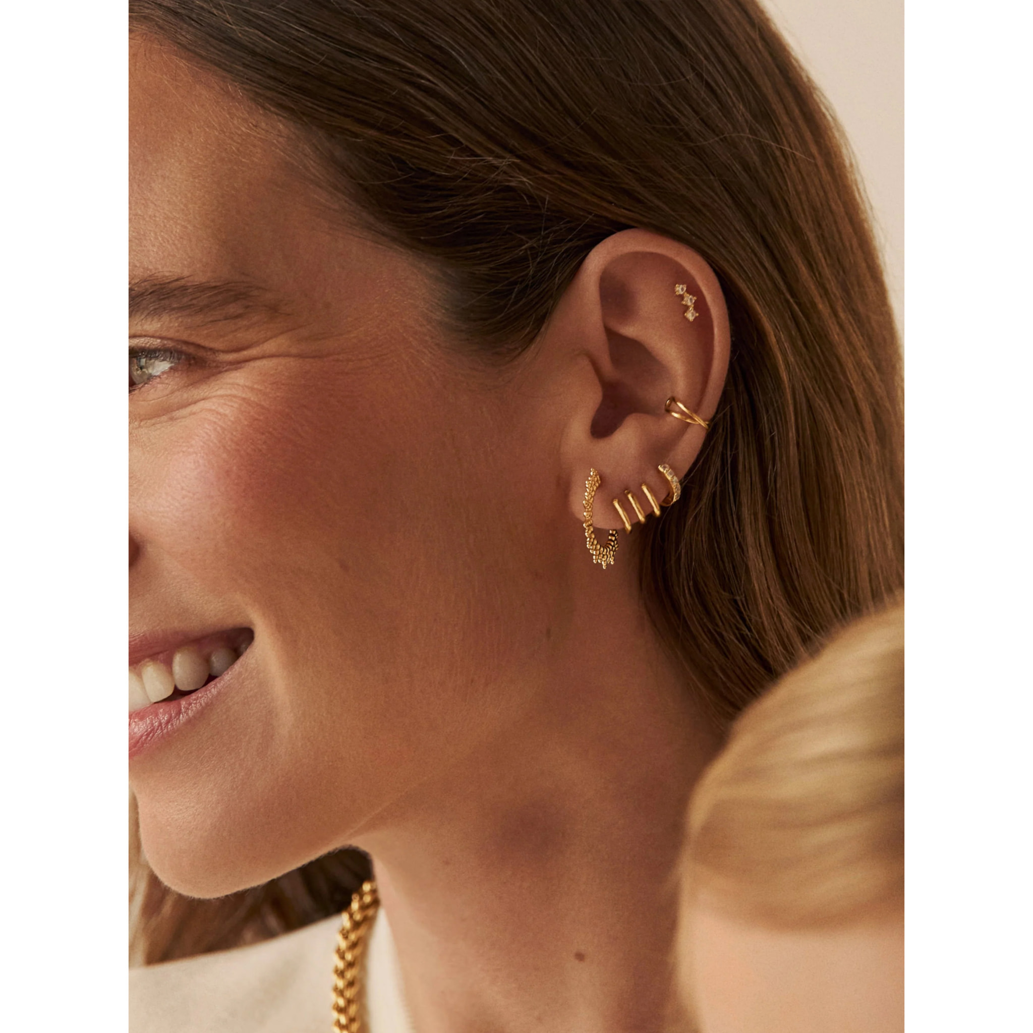 Pendiente Suelto Aro Trio Plata Baño Oro