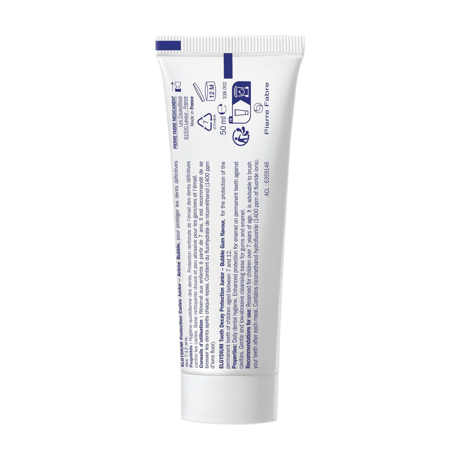 Elgydium Junior - Duo Dentifrice Enfant Arôme Bubble 7 - 12 Ans 2 x 50 ml
