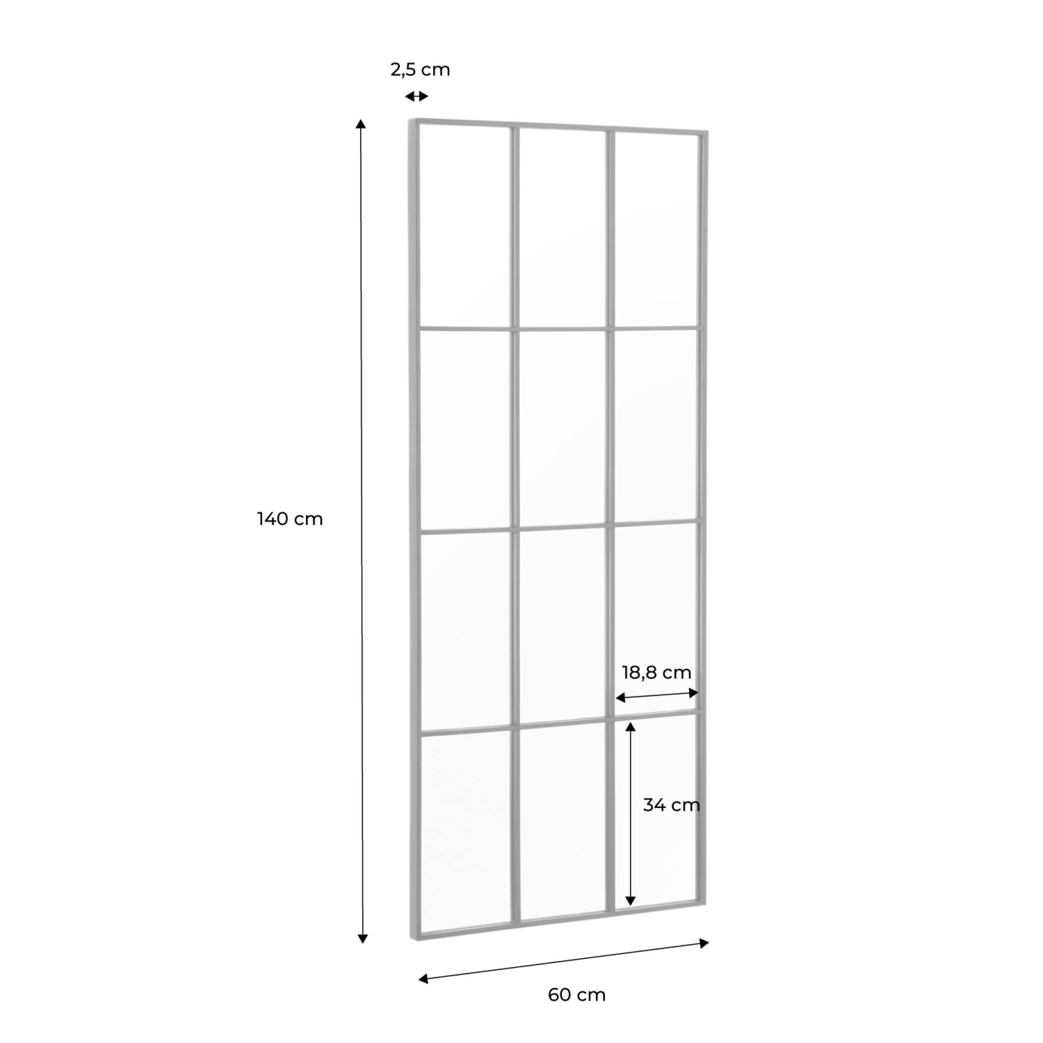Miroir rectangulaire industriel acier noir - 60 x 140 x 2.5 cm - Terry