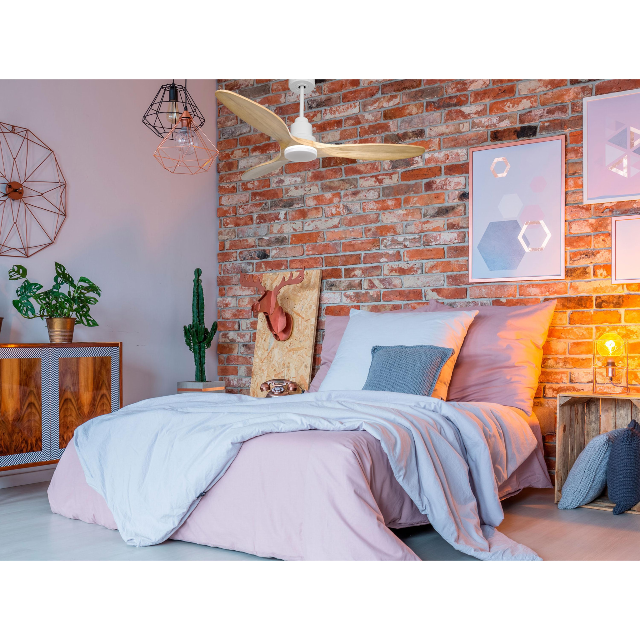 Ventilateur de plafond Réversible  Thermostat Dimmable Wifi Moteur à courant continu Toits en pente Télécommande Lumière à trois tons Hypersilence Mémoire