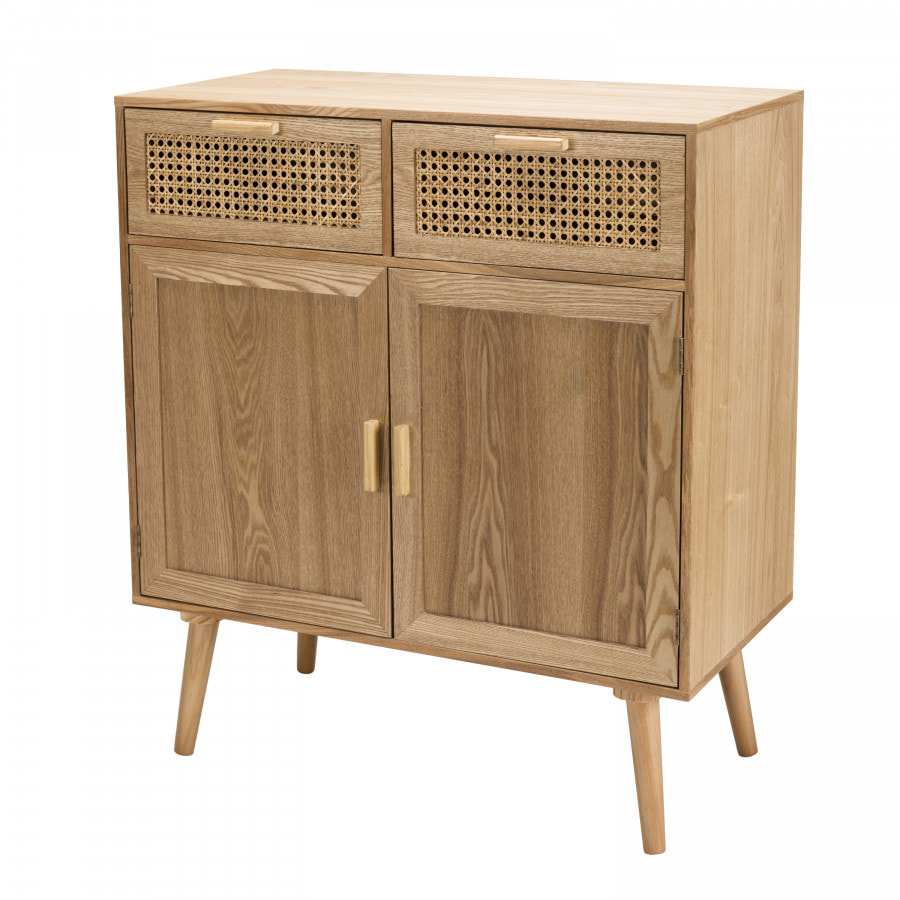 ROMEO - Buffet couleur naturelle 2 tiroirs 2 portes bois cannage