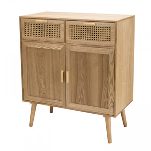 ROMEO - Buffet couleur naturelle 2 tiroirs 2 portes bois cannage