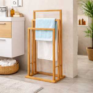 Toallero de Pie en bambú con 3 barras 42x24x82cm