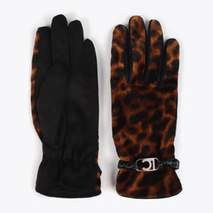 Guanti effetto pelle con bracciale logo ovale