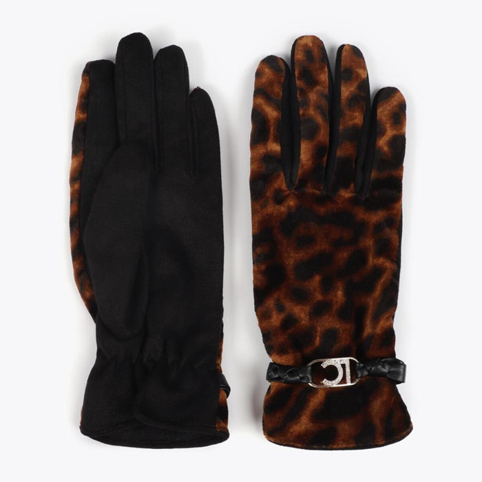 Guanti effetto pelle con bracciale logo ovale