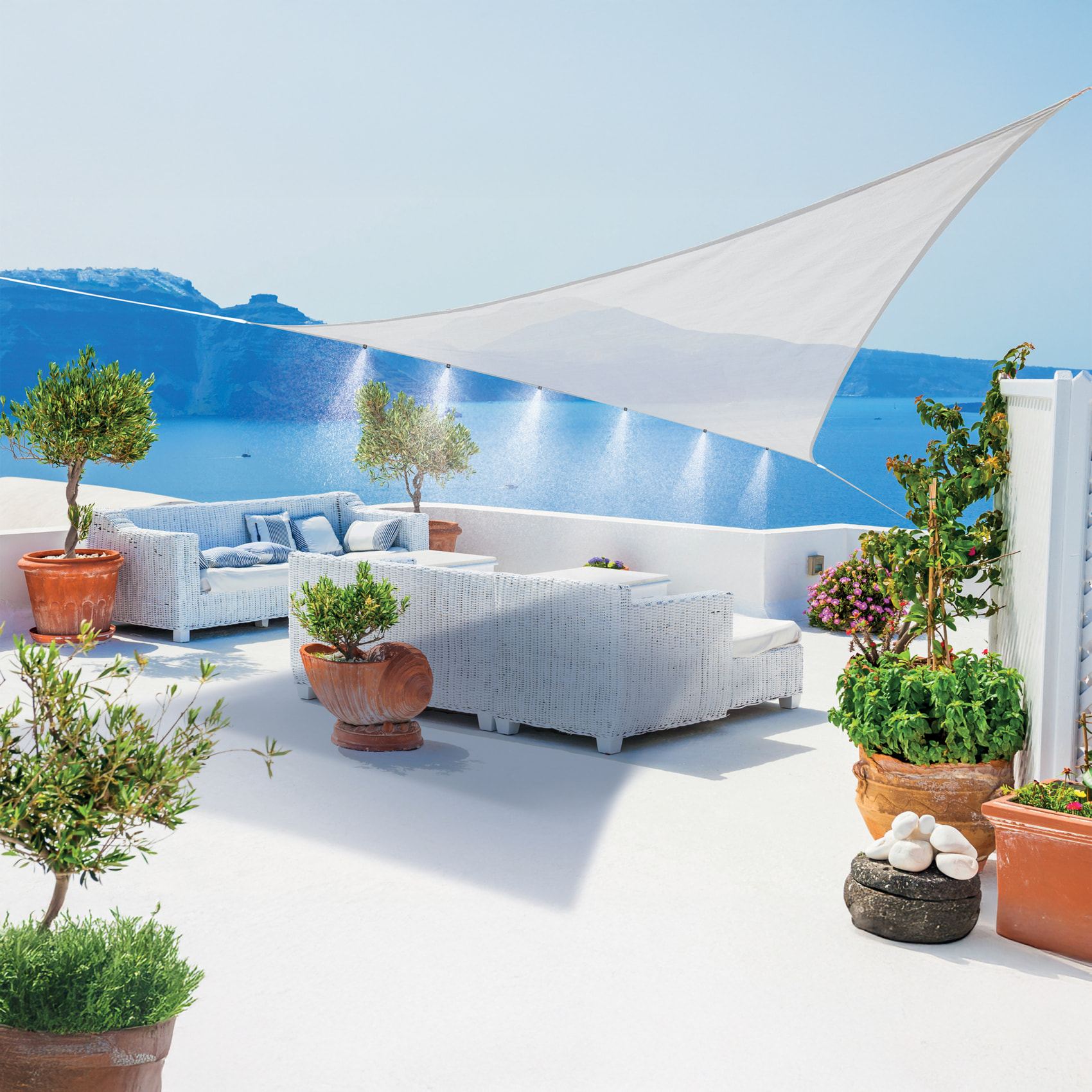 Voile d’ombrage triangulaire avec brumisateur intégré - Blanc