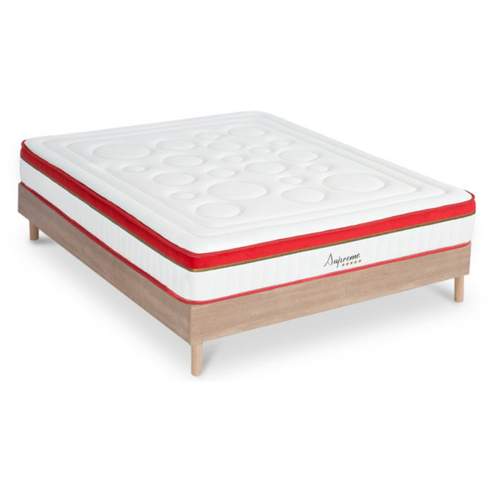 Ensemble Matelas Supreme avec Sommier Couleur Bois | 2 Places