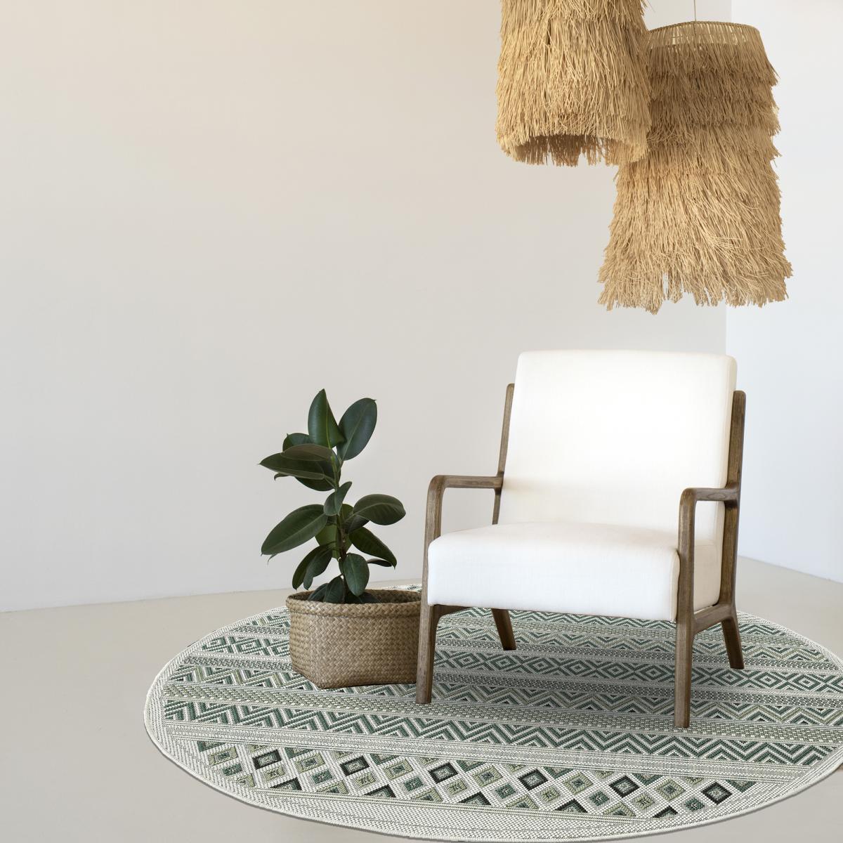 Tapis extérieur tissé kilim rond KOKI