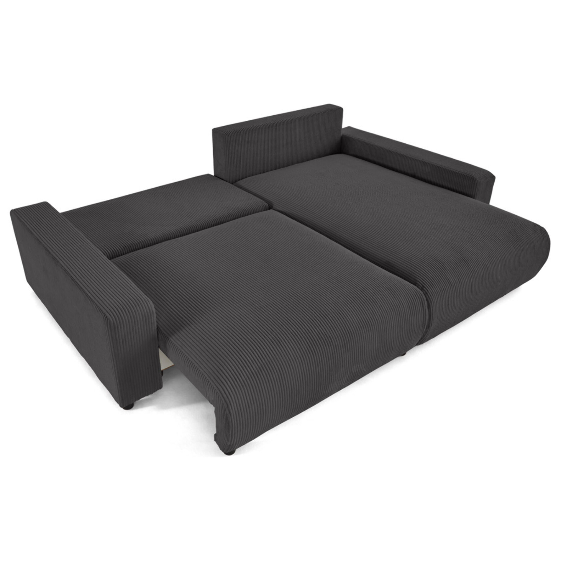 Pivoine - canapé d'angle 4 places réversible convertible avec 2 coffres en velours côtelé - Gris foncé