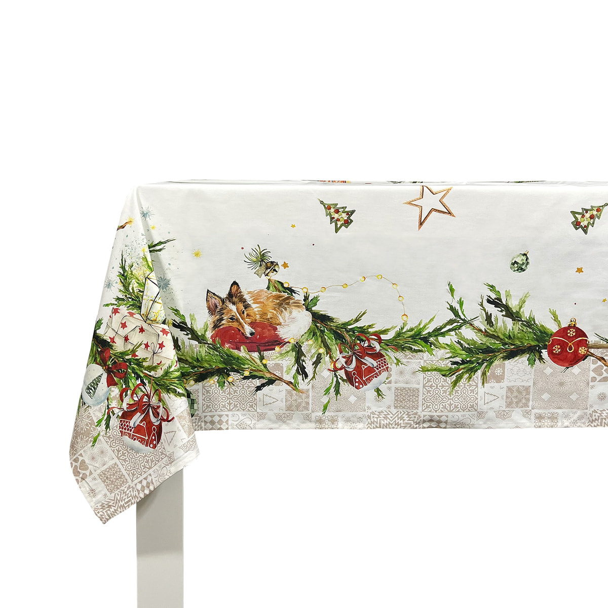 MANTEL DE NAVIDAD PUPPIES 150x250 cm