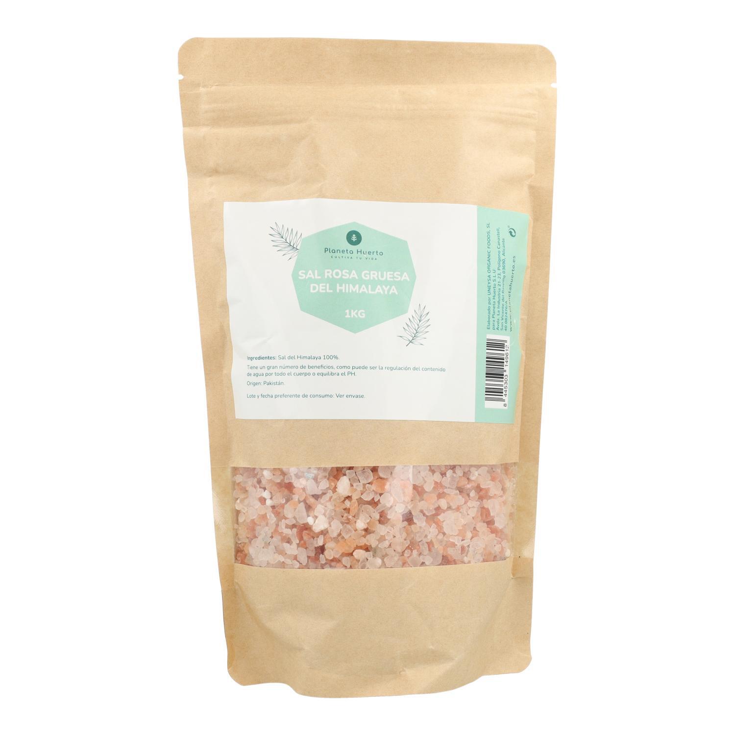 PLANETA HUERTO | Sal Rosa del Himalaya Gruesa ECO 1 kg - Sal Natural Rica en Minerales para Cocina y Uso Exfoliante, Ideal para Dietas Veganas y Vegetarianas