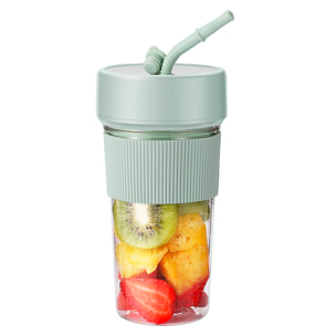 Batidora portatil multifunción de 350ml con 6 cuchillas de acero, seguridad por doble click y batería recargable.